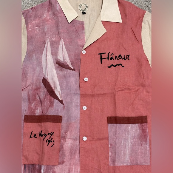 Coral Linen Button-Up Linen Shirt Size XL - Picture 5 of 7